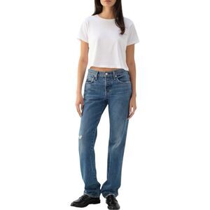 AMO Women’s Charlotte Mid-Rise Button fly Straight Leg Jean in Romeo Size 25